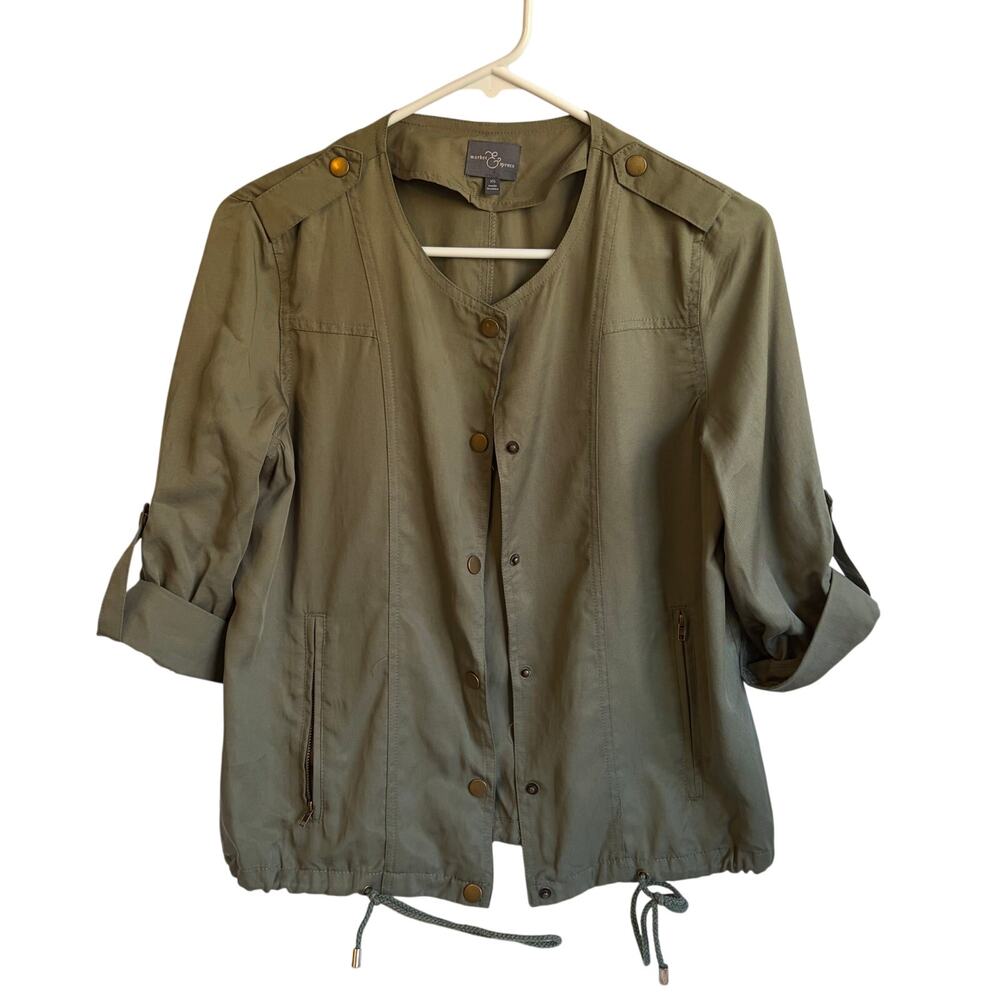Market & spruce women’s 3/4 sleeve jacket. Olive green. Lightweight. Size XS